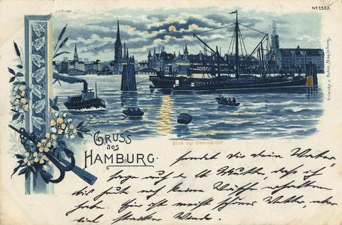 Gruß aus Hamburg, Deutschland, Postkarte Text, Ansicht um ca 1910, Histori.. Stock Photos