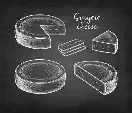 Gruyere cheese chalk sketch. Stock Illustration