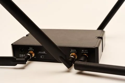 GSM modem. An Internet station with a SIM card. A black router on a white b.. Stock Photos