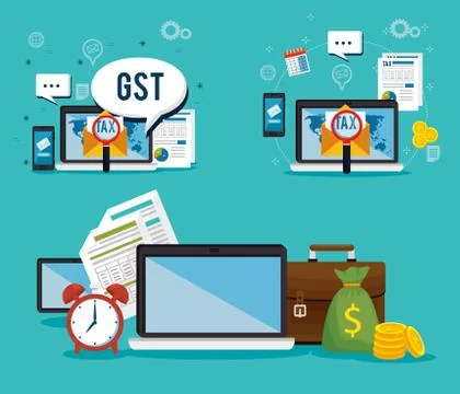 Gst time set elements icons Stock Illustration