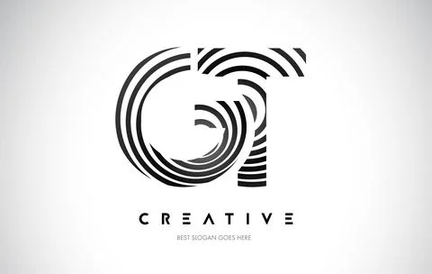 GT Lines Warp Logo Design. Letter Icon Made with Black Circular Lines. Stock Illustration