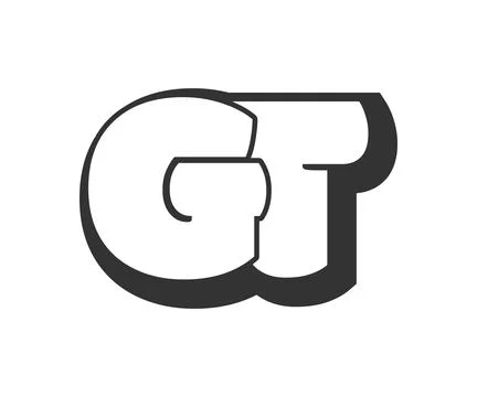 GT logo, bubble comic lettering, rounded in graffiti style black and white .. Stock Illustration