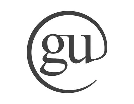 GU logo from two letter with circle shape email sign style. G and U round l.. Stock Illustration