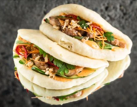 Gua bao with chicken Stock Photos