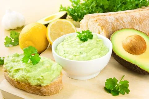 Guacamole and bread Stock Photos