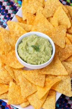 Guacamole with corn chips Stock Photos