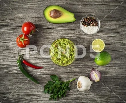Guacamole with fresh ingredients Stock Photos