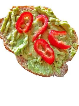 Guacamole with peppers on a slice of bread Fotos Stock