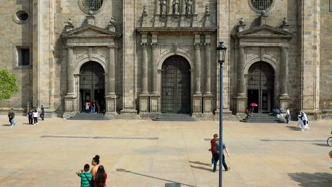 Guadalajara cathedral view boom up with drone, Stock Footage
