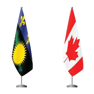 Guadeloupe black and Canada flags on flagpoles for official ceremonies and Stock Illustration