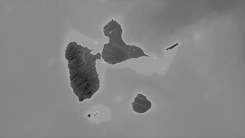Guadeloupe outlined on a Grayscale elevation map with lakes and rivers 스톡 일러스트
