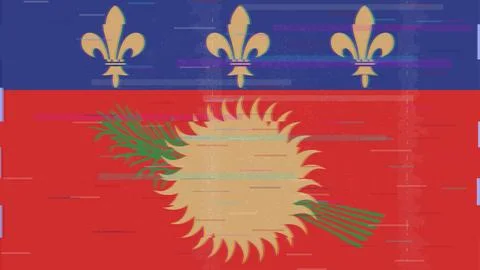 Guadeloupe red Glitch Flag Vector - RGB Split Digital Video Frame Design Stock Illustration