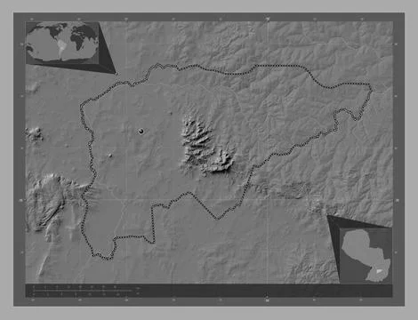 Guaira, Paraguay. Bilevel elevation map with lakes and rivers イラスト素材