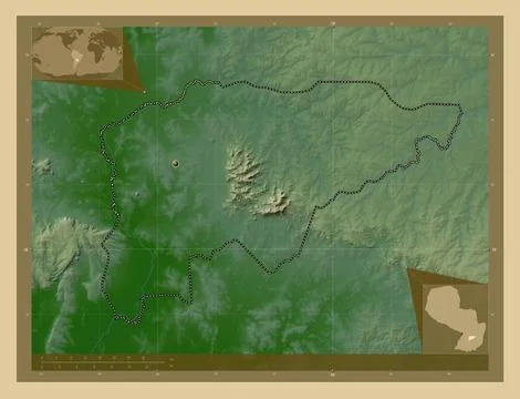 Guaira, Paraguay. Colored elevation map with lakes and rivers イラスト素材