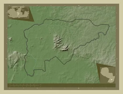 Guaira, Paraguay. Elevation map colored in wiki style with lakes and rivers Stock Illustration