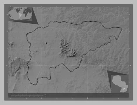 Guaira, Paraguay. Grayscale elevation map with lakes and rivers イラスト素材
