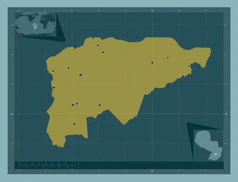 Guaira, Paraguay. Solid color shape. Locations of major cities of the region Stock Illustration
