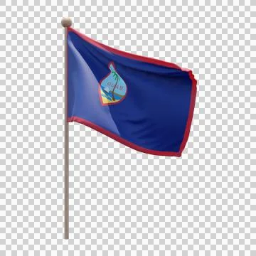 Guam 3d illustration flag on pole. Wood flagpole Illustration