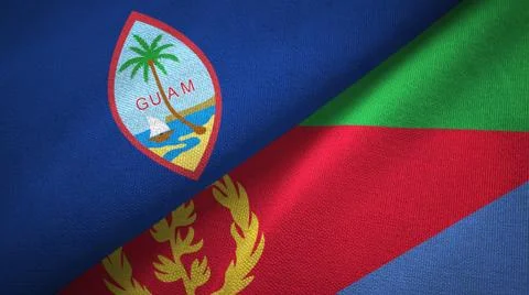 Guam and Eritrea two flags textile cloth, fabric texture Stock Illustration