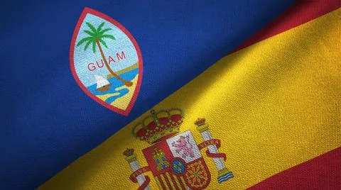 Guam and Spain two flags textile cloth, fabric texture Stock Illustration