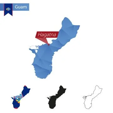 Guam blue Low Poly map with capital Hagatna. 스톡 일러스트