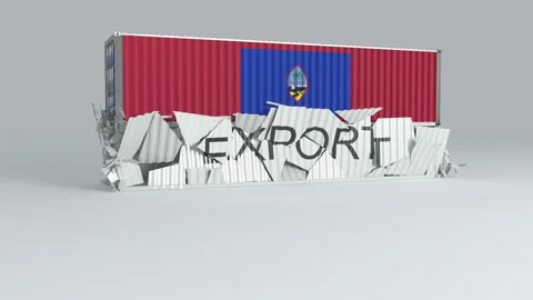 Guam container with the flag falls on top of a container labeled EXPORT Stock Footage 124447051