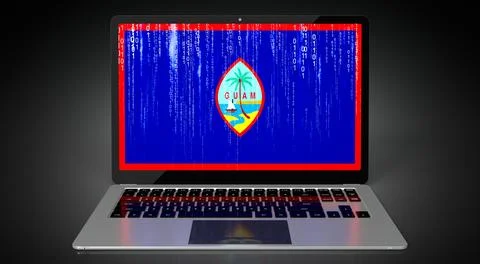 Guam - country flag and binary code on laptop screen Stock Illustration