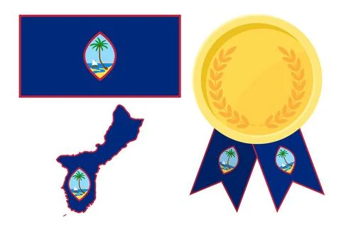 Guam flag with map and gold medal in set for web and banners or app and games Stock Illustration