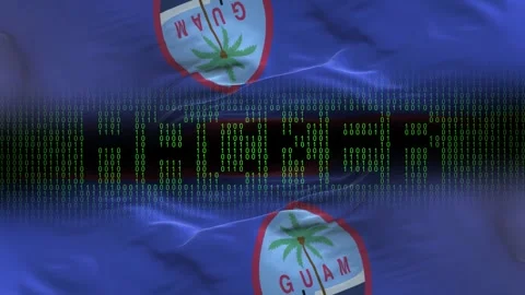 Guam flag - Waving flag on matrix binary code background Stock Footage 321420029