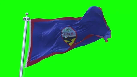 Guam Flag Waving in Loopable and Textured green screen background Video stock 296876713