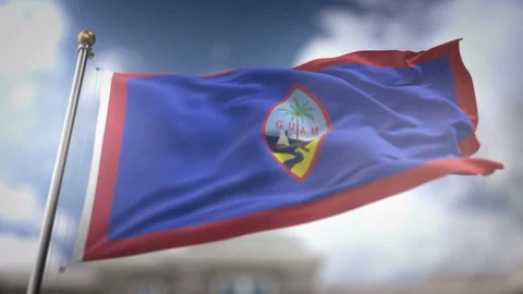Guam Flag Waving Slow Motion 3D Rendering Blue Sky Background - Seamless Lo.. Stock Footage 75282888