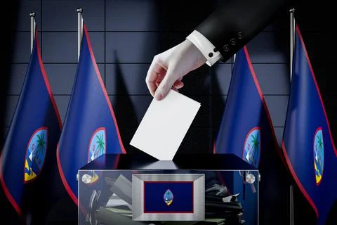 Guam flags, hand dropping ballot card into a box Ilustração Stock