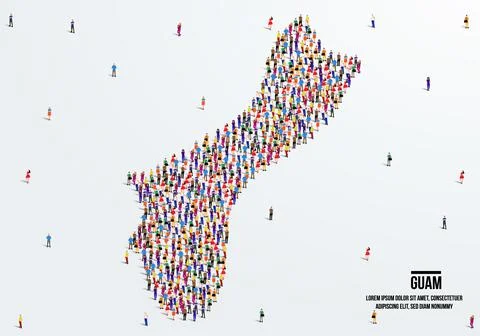 Guam Map. Large group of people form to create a shape of the Guam Map. Stock Illustration