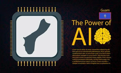 Guam map with microchip war and AI concept on circuit board, Power of AI wi.. Ilustração Stock