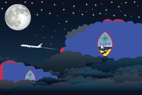 Guam Night Clouds Airplane Vector Illustration Stock Illustration