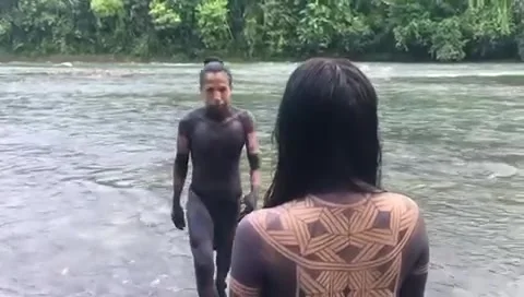 Guama comes across the river Stock Footage 228492991