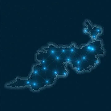 Guana Island network map. Abstract geometric map of the island. Digital con.. Illustrazione stock