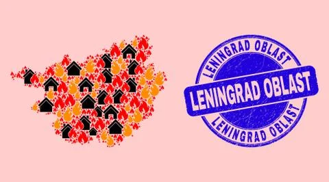 Guangxi Province Map Mosaic of Flame and Buildings and Distress Leningrad Oblast Ilustración de archivo