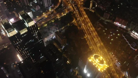 Guangzhou, China - vertical top down aerial view of highway and overpass traffic Video stock 128540255