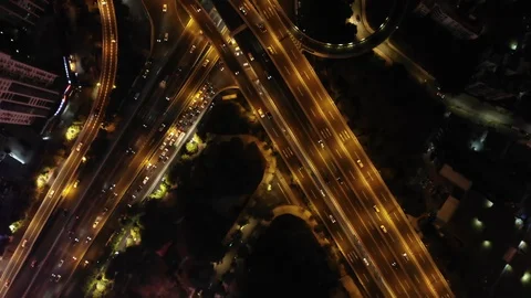 Guangzhou, China - vertical top down aerial view of highway and overpass traffic Video stock 128541204