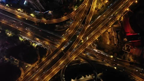 Guangzhou, China - vertical top down aerial view of highway and overpass traffic Video stock 128542837