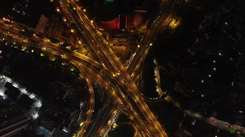 Guangzhou, China - vertical top down aerial view of highway and overpass traffic Video stock 128543434