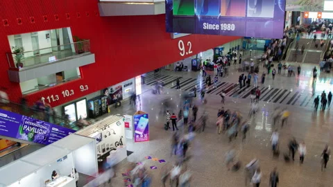 Guangzhou Exhibition Complex Canton Fair indoors pavilion view Stock Footage 121879763
