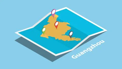 Guangzhou explore maps location with folded map and pin location maker destin Stock Illustration