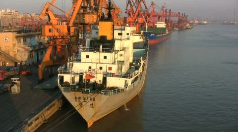 Guangzhou loading ship Stock Footage 691111