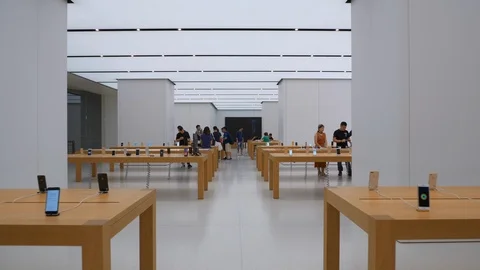 Guangzhou mall technical store interior slow motion walking panorama 4k china Stock Footage 90879681