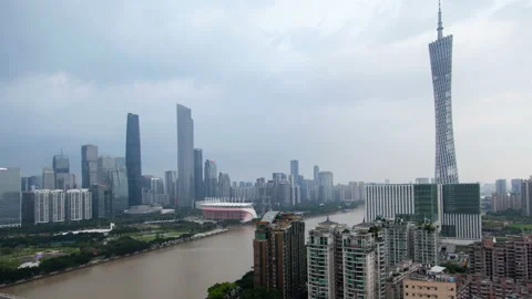 Guangzhou at Pearl river under cloudy sky in China timelapse Stock Footage 121576187