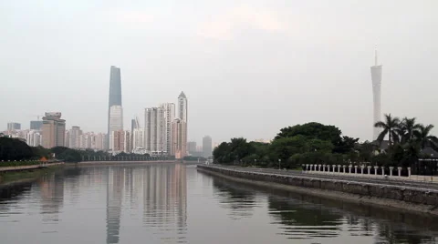 Guangzhou Skyline Reflection Stock Footage