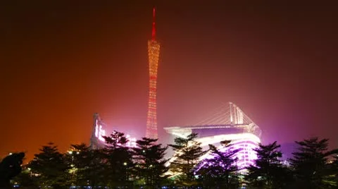 Guangzhou TV Tower At Night 001 Stock Footage