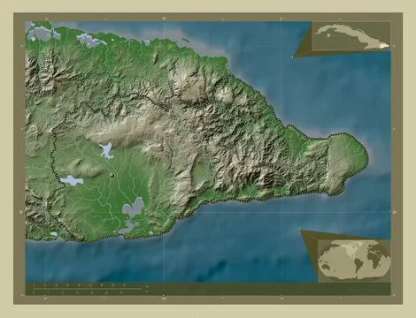 Guantanamo, Cuba. Elevation map colored in wiki style with lakes and rivers 库存插图